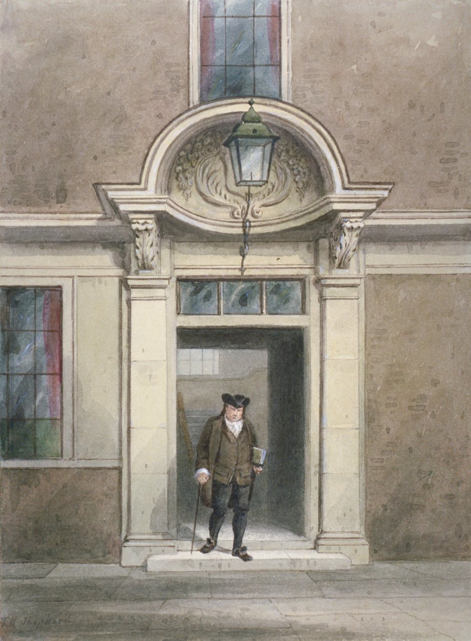 Ansicht von Dr. Johnsons Tür und Treppe, Inner Temple Lane, City of London, 1855 von Thomas Hosmer Shepherd