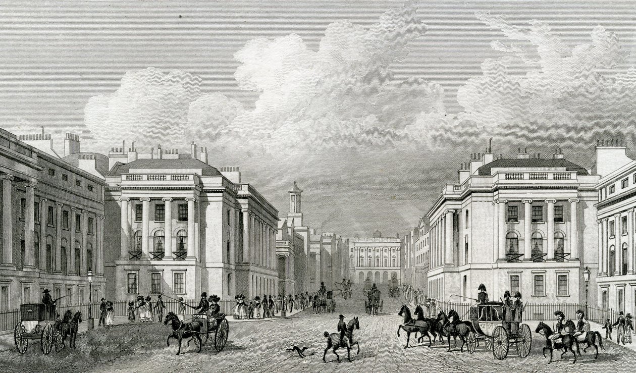 Waterloo Place und ein Teil der Regent Street, veröffentlicht 1828 von Thomas Hosmer Shepherd