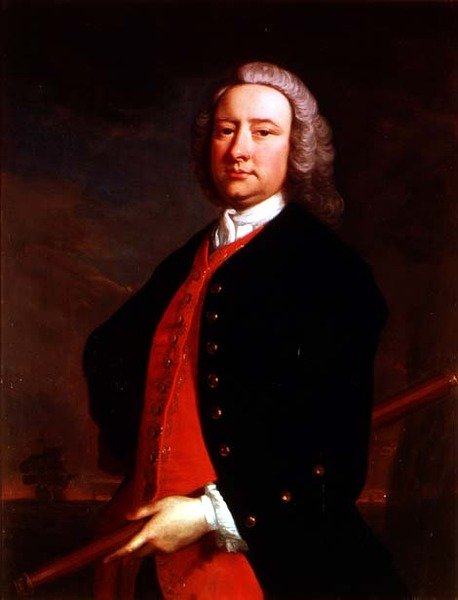 Porträt von Edward Henry Sartorius mit einem Teleskop und einer Küstenlandschaft im Hintergrund von Thomas Hudson