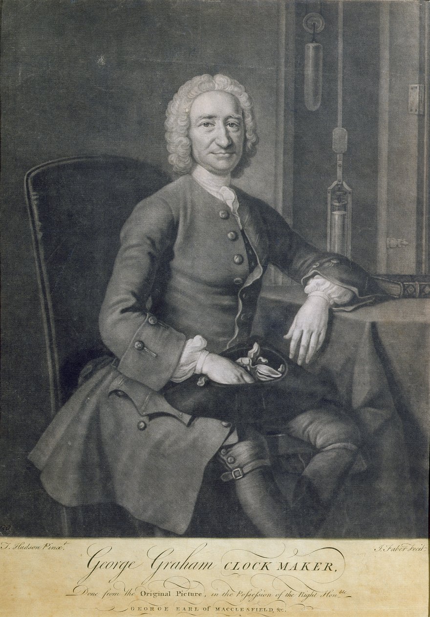 Porträt von George Graham (1673-1751) Uhrmacher, graviert von John Faber (1684-1756) von Thomas Hudson