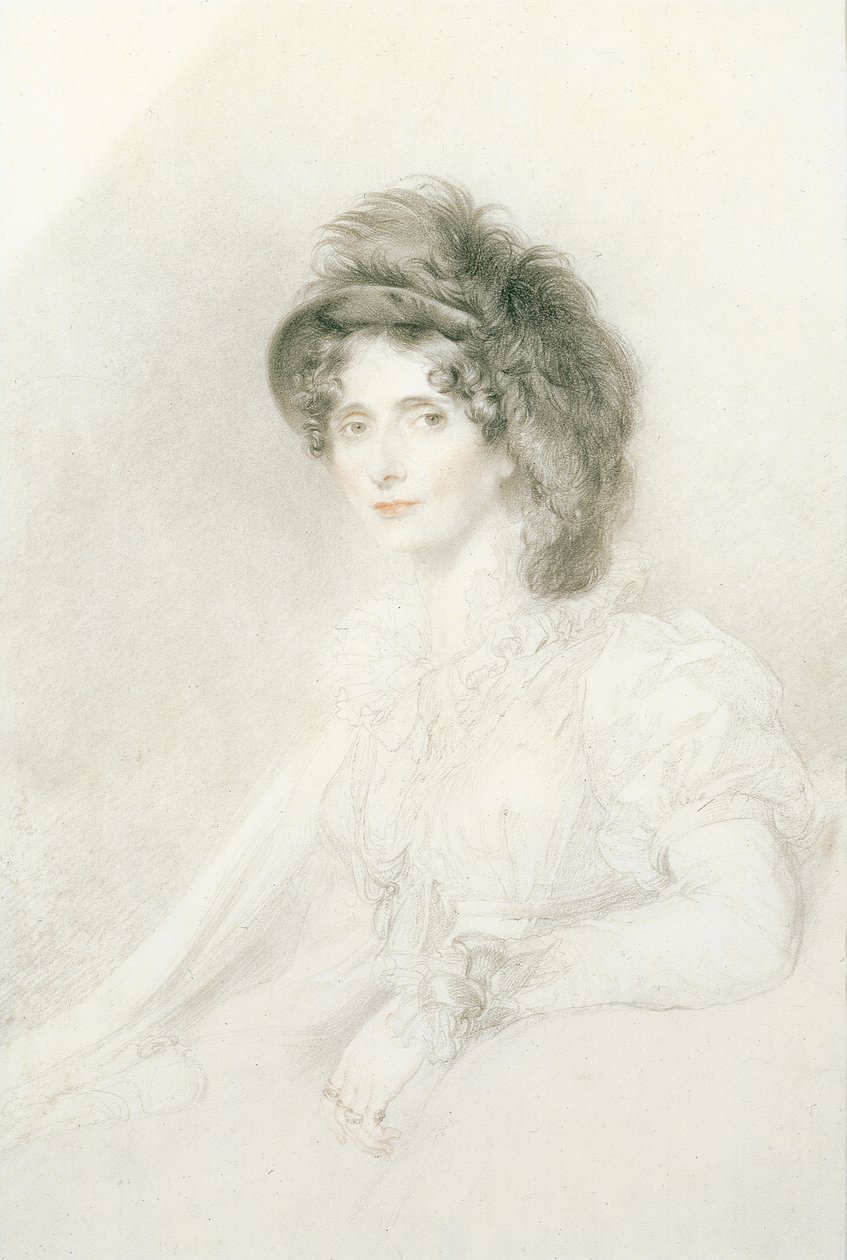 Porträt von Elizabeth, Herzogin von Devonshire (1758-1824), sitzend, Halbfigur, mit großem Federhut von Thomas Lawrence