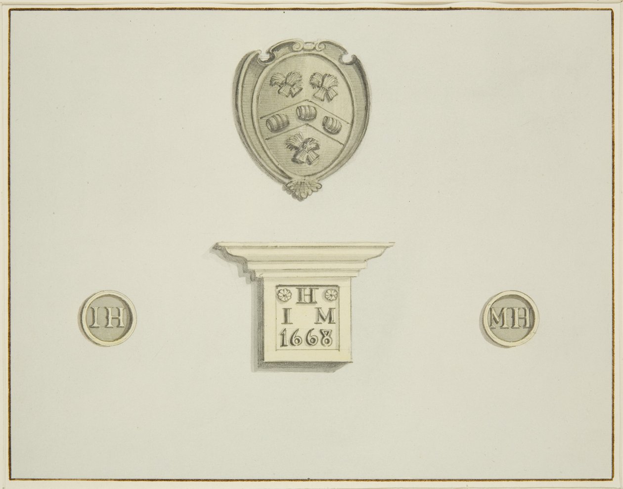 Brauerwappen und andere Details auf dem Kamin in der Temple Street 13 von Thomas Leeson the Elder Rowbotham