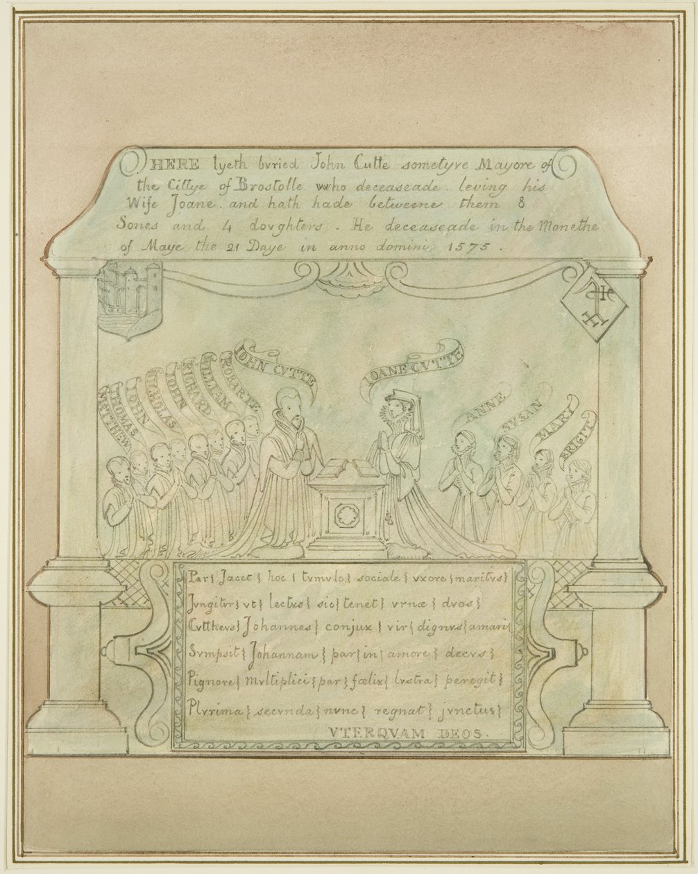 Wandtafel von John Cutte in der Burnett Kirche von Thomas Leeson the Elder Rowbotham