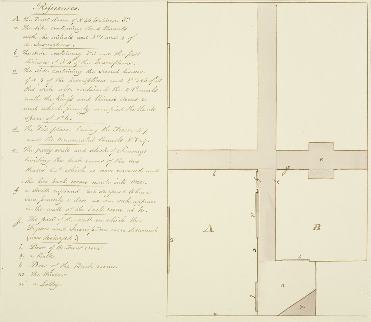 Plan der Baldwin Street 46 von Thomas Leeson the Elder Rowbotham