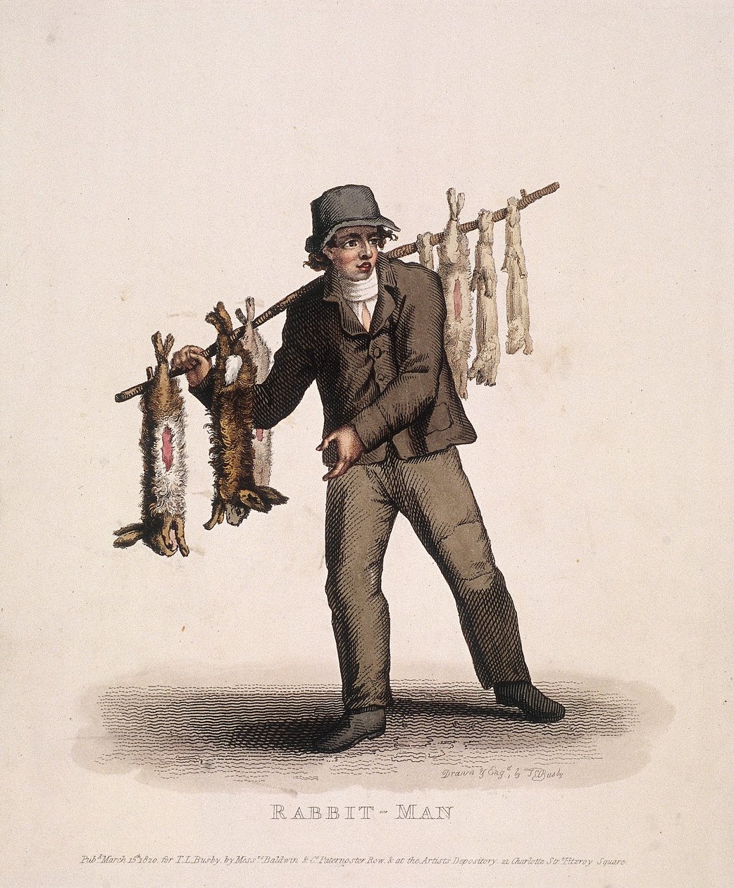 Kaninchenverkäufer mit einem Stock voller Kaninchen, 1820 von Thomas Lord Busby