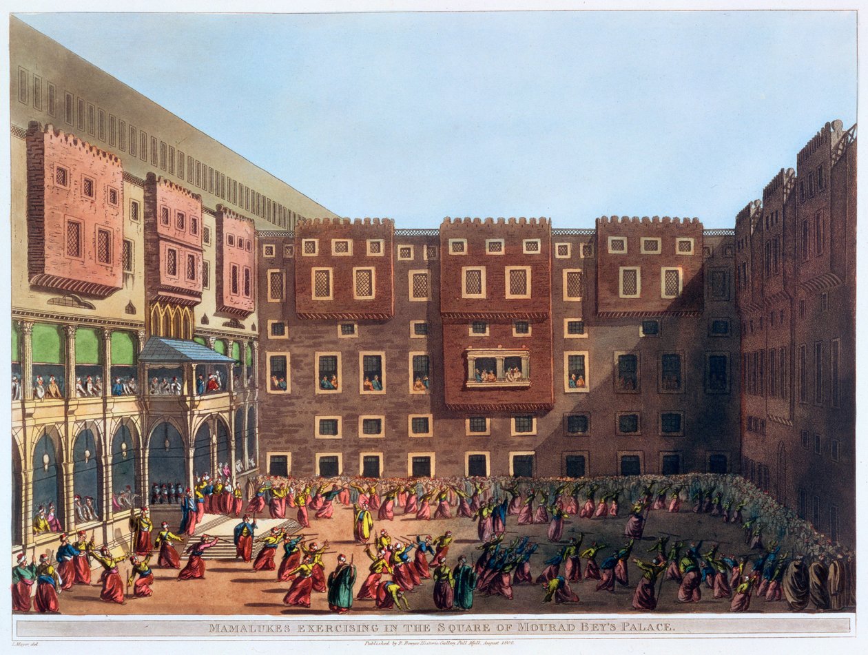 Mameluken üben auf dem Platz des Palastes von Mourad Bey, Kairo, Ägypten, 1802 von Thomas Milton