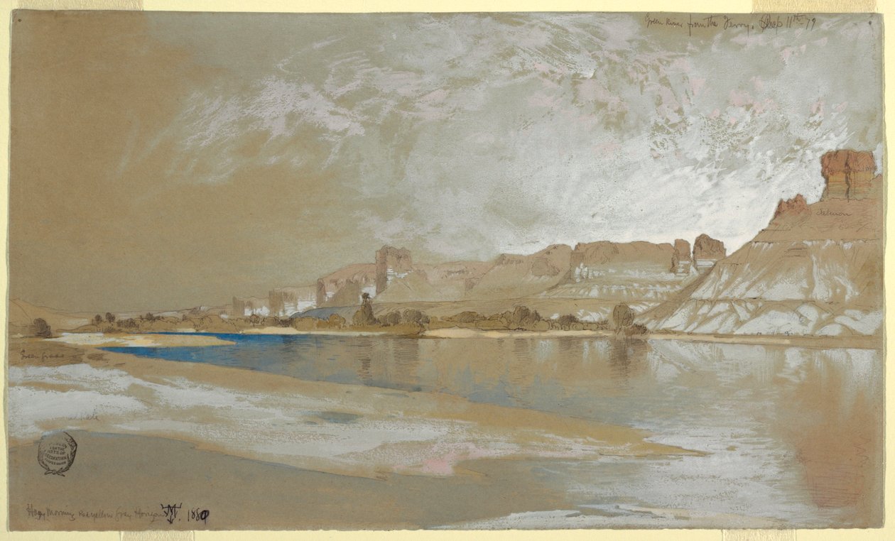 Zeichnung, Green River von der Fähre, Wyoming Territory, 11. September 1889 von Thomas Moran