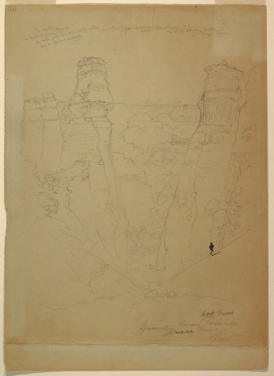 Zeichnung, Felstürme im Muave [Muav] Canyon, Colorado, 1873 von Thomas Moran