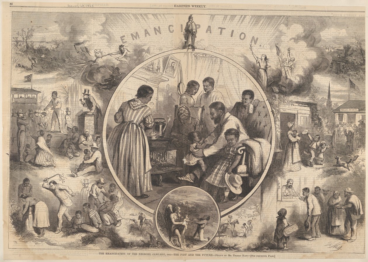 Emanzipation der Schwarzen - Die Vergangenheit und die Zukunft aus Harpers Weekly, 24. Januar 1863 von Thomas Nast
