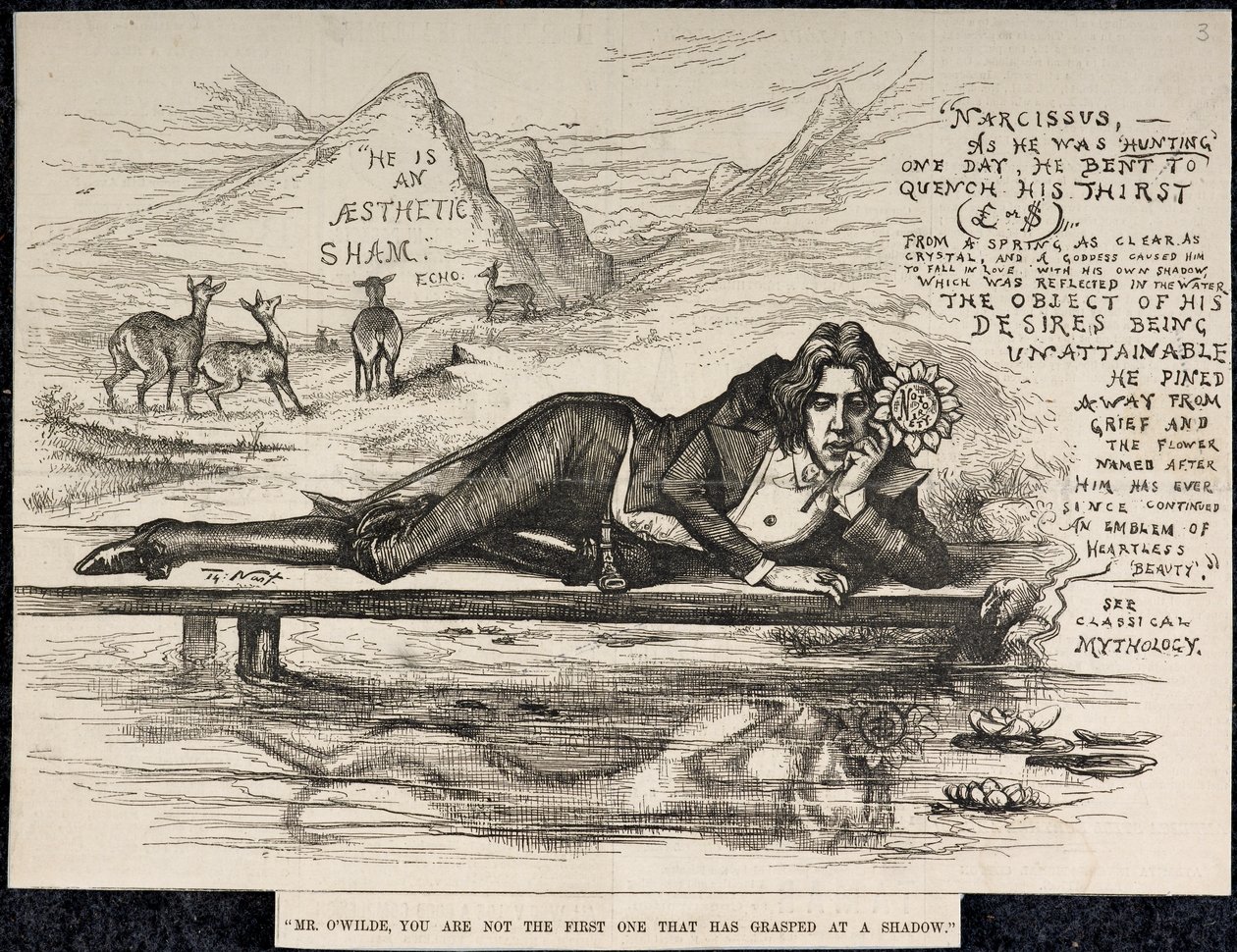 Oscar Wilde als Narziss (mit Inschrift) (Gravur) von Thomas Nast