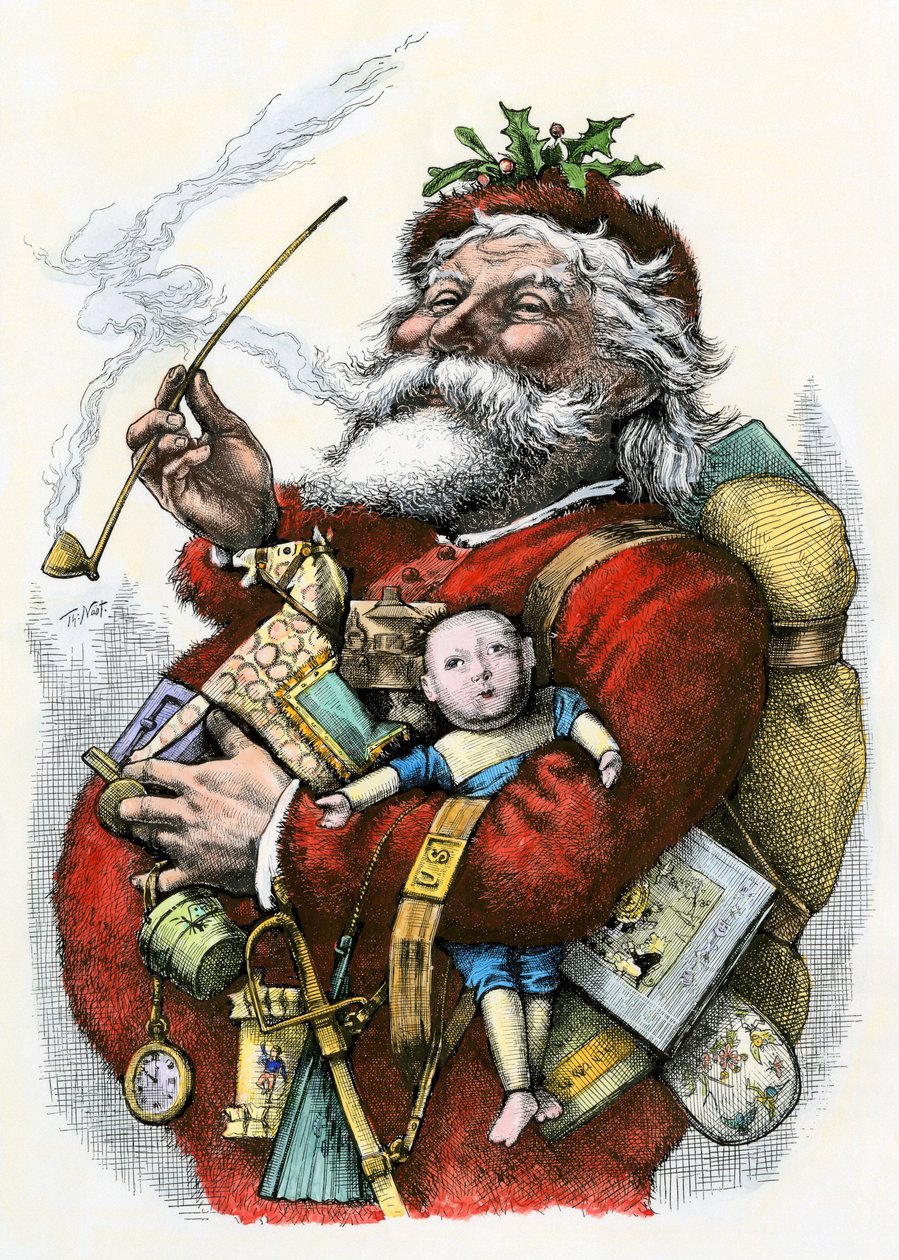 Père Noël (Weihnachtsmann) mit Spielzeug in den Armen von Thomas Nast