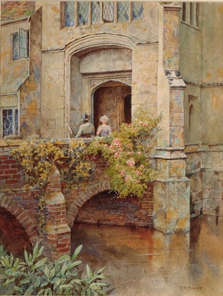 Auf der Brücke bei Baddesley Clinton Hall von Thomas Nicholson Tyndale