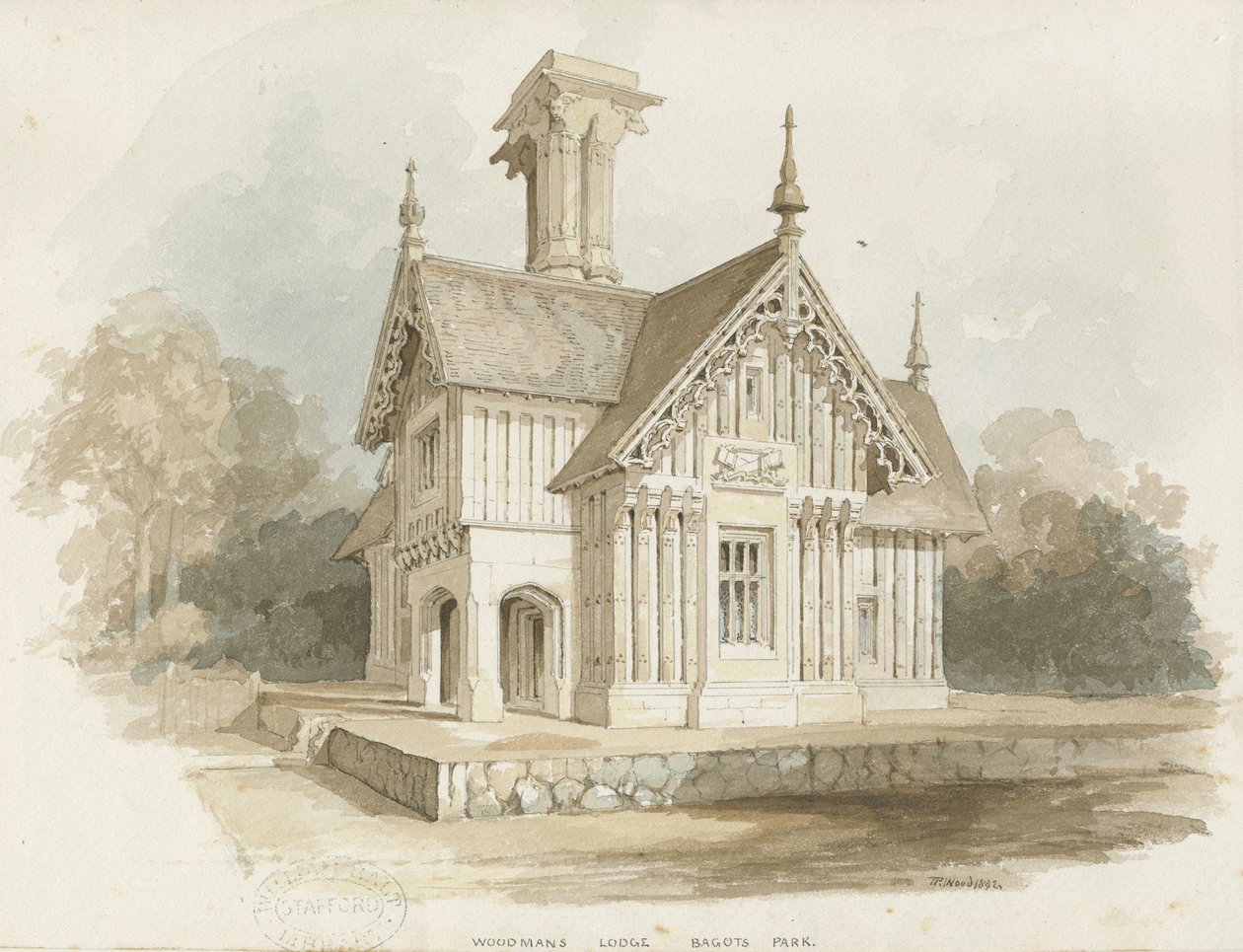 Blithfield - Lodge im Bagot Park: Aquarell von Thomas Peploe Wood