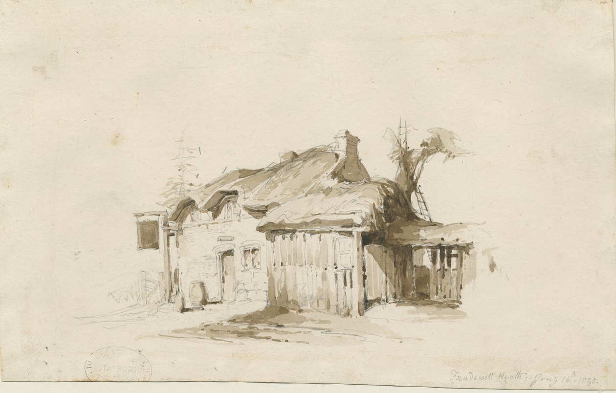 Fradswell - Cottage auf der Heide: Bleistift- und Waschzeichnung von Thomas Peploe Wood