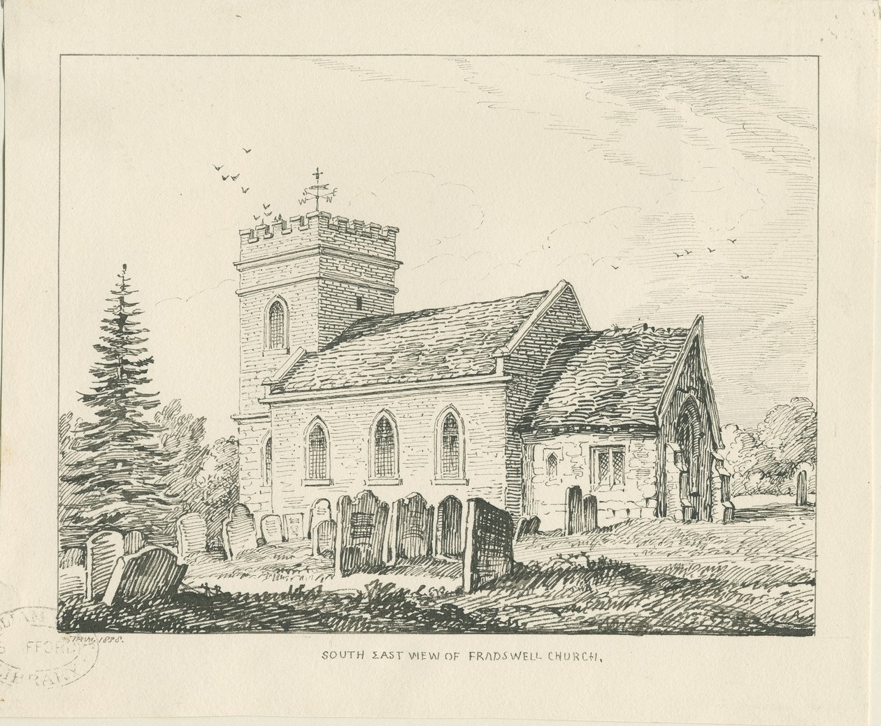 Fradswell Kirche: Feder- und Tuschzeichnung von Thomas Peploe Wood