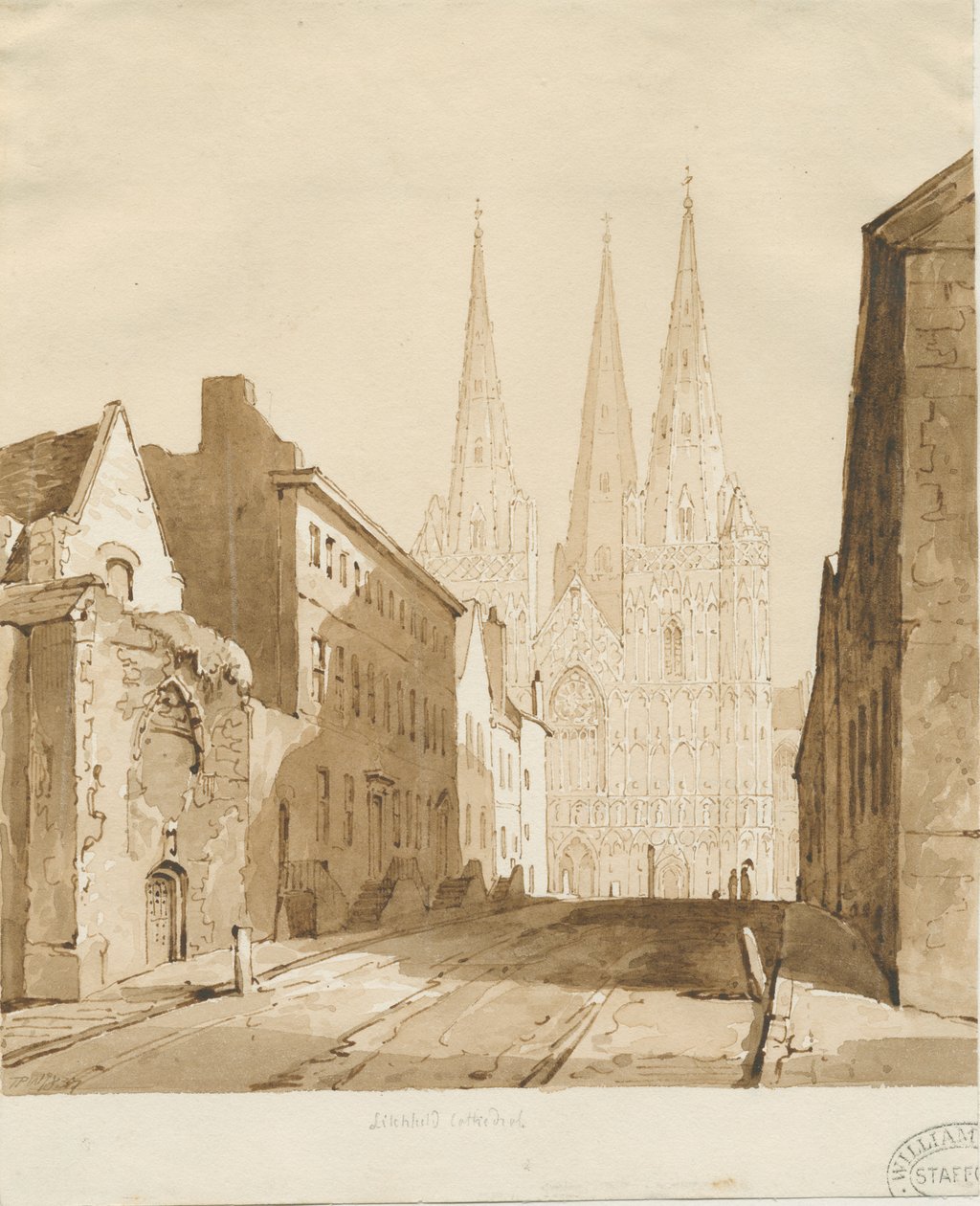 Lichfield Cathedral: Rot-Sepia-Zeichnung von Thomas Peploe Wood