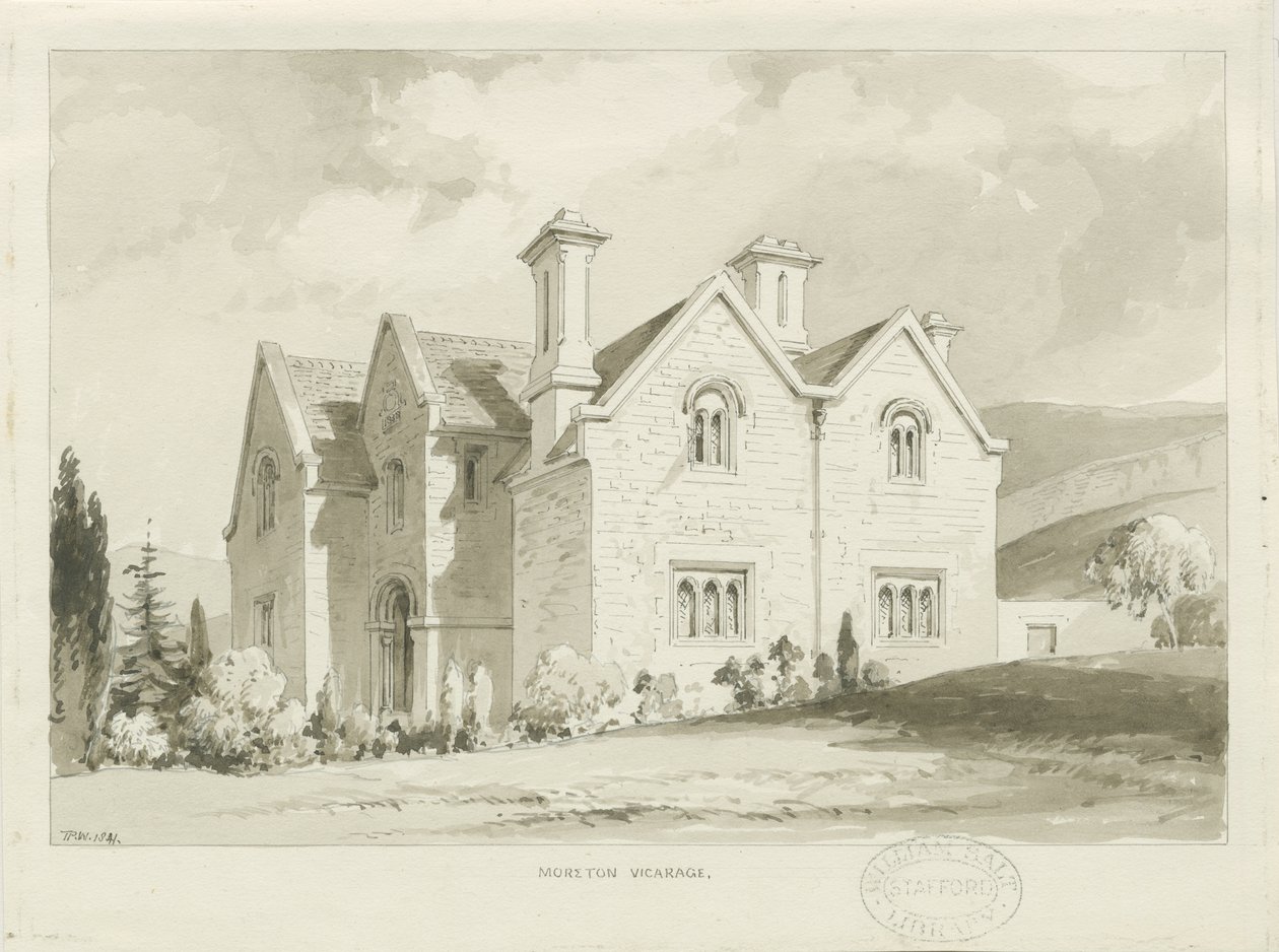 Moreton Vicarage: Sepiawaschzeichnung, 1841 von Thomas Peploe Wood