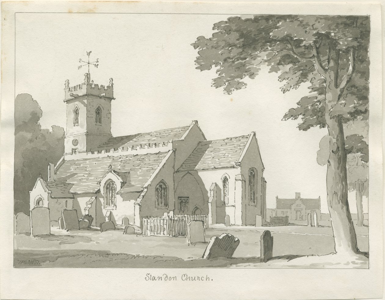 Standon Hall: Feder- und Tuschzeichnung, undatiert [?Mitte 19. Jahrhundert] von Thomas Peploe Wood