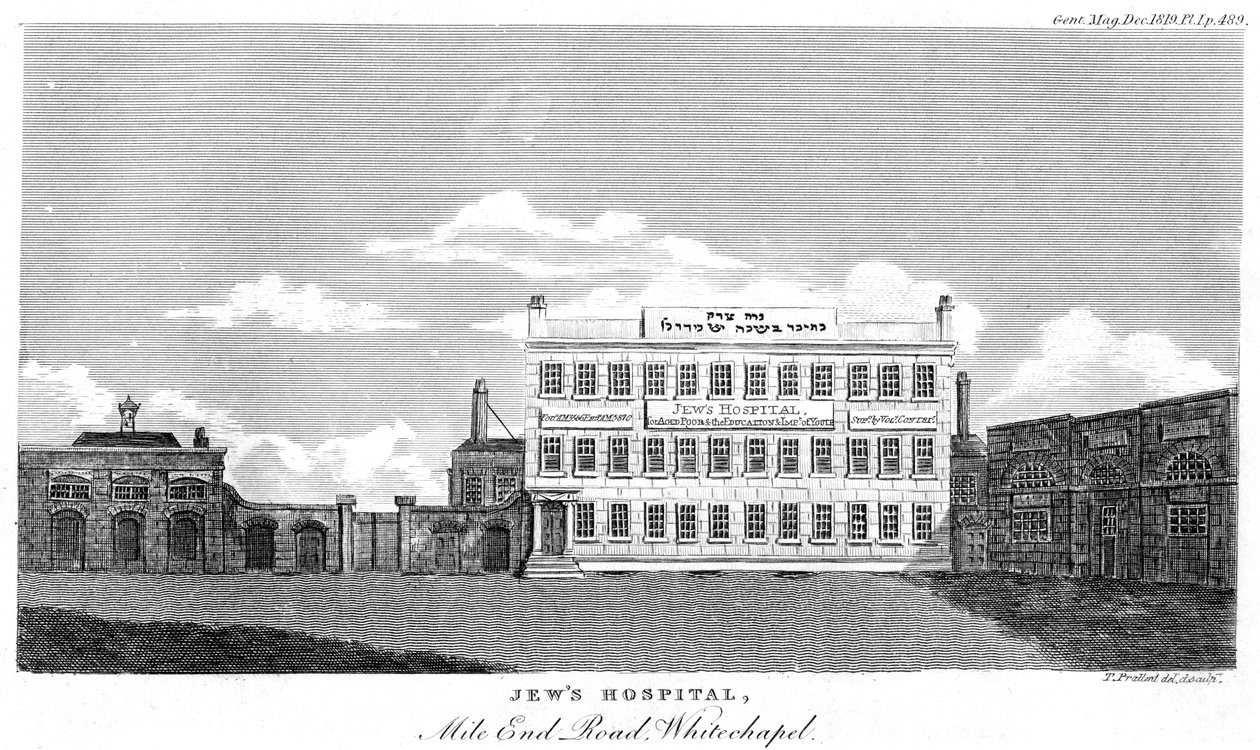 Judenkrankenhaus, Mile End Road, Whitechapel, London, spätes 18. oder frühes 19. Jahrhundert von Thomas Prattent