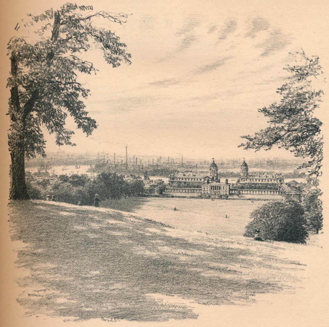 Greenwich Palace vom Observatoriumshügel, 1902 von Thomas Robert Way