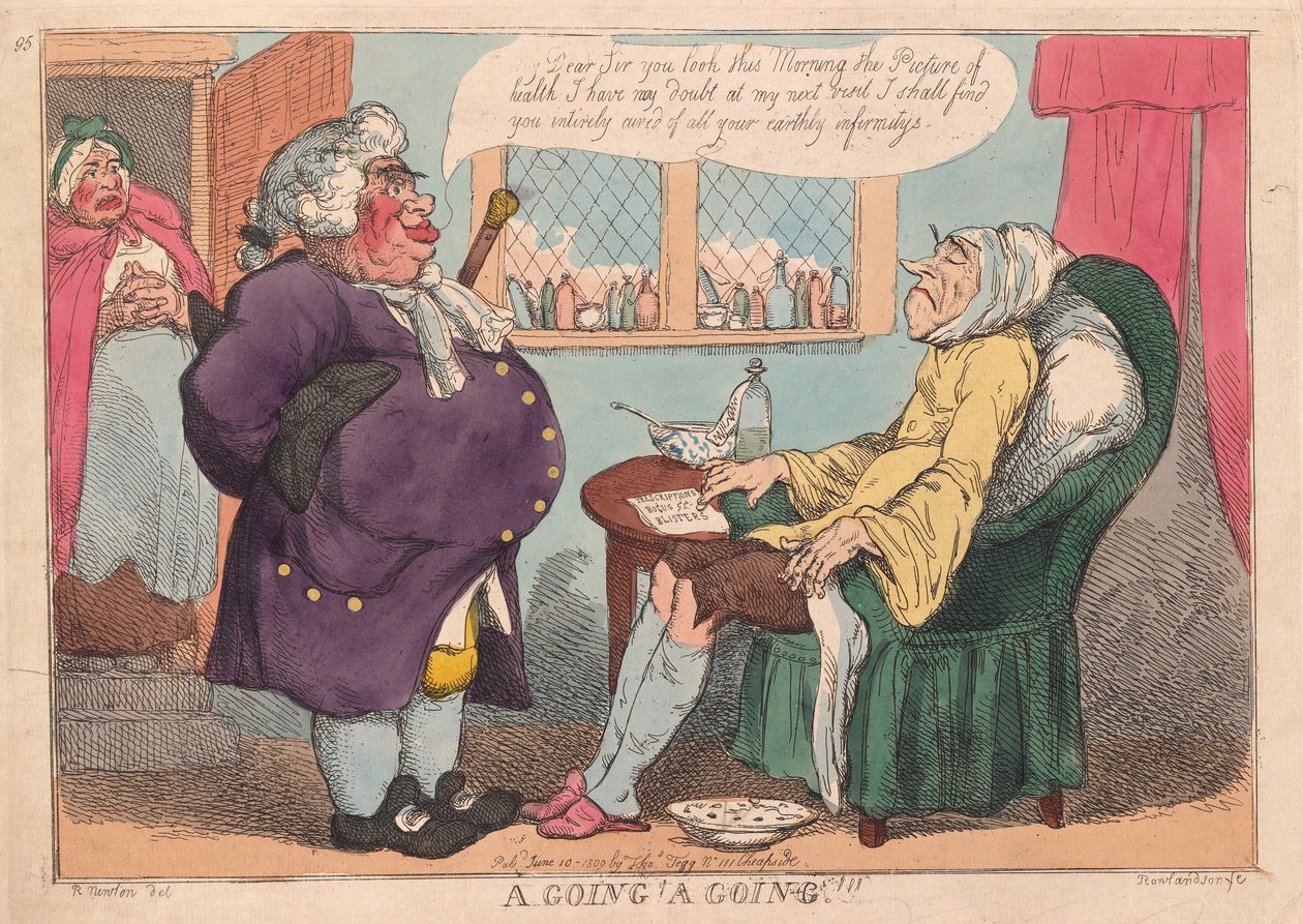Ein Gehen, Ein Gehen!!, veröffentlicht 1813 (handkolorierter Stich) von Thomas Rowlandson