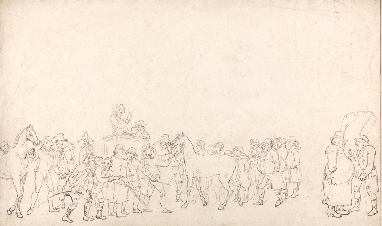 Ein Pferdeverkauf im Hopkins Repository (Umriss) von Thomas Rowlandson