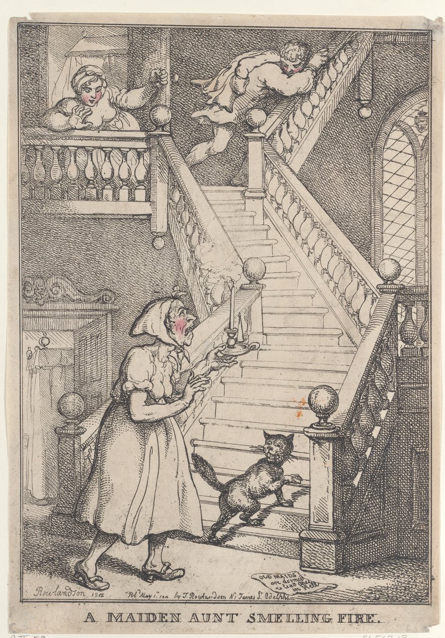 Eine alte Tante riecht Feuer von Thomas Rowlandson