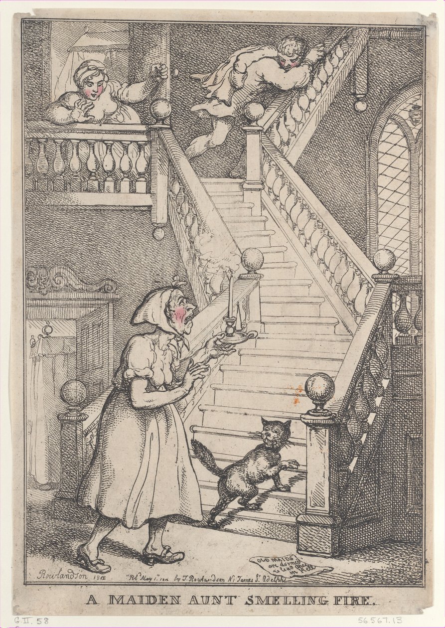 Eine alte Jungfer riecht Feuer, [1. Mai 1806], neu aufgelegt am 1. Mai 1812 von Thomas Rowlandson