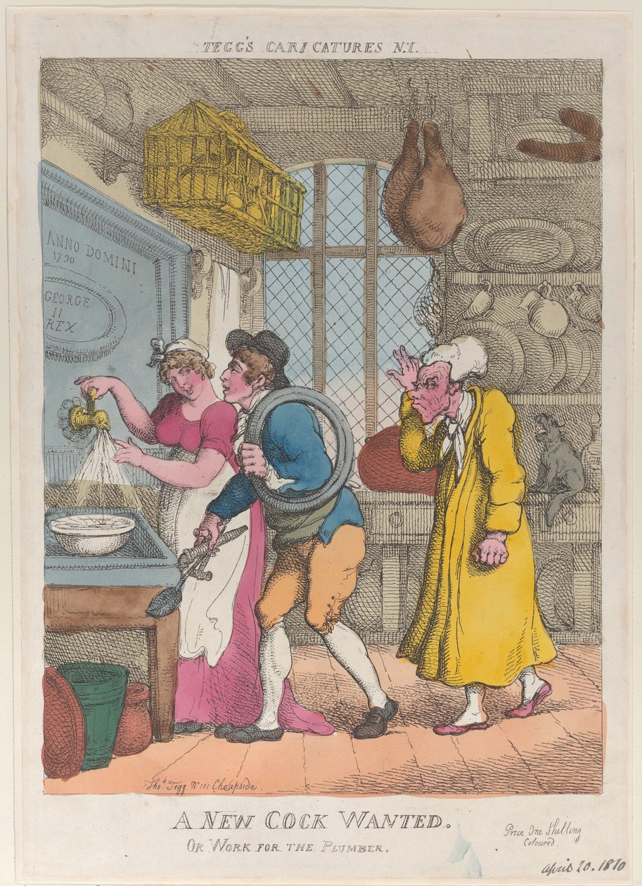 Ein neuer Hahn gesucht, oder Arbeit für den Klempner von Thomas Rowlandson