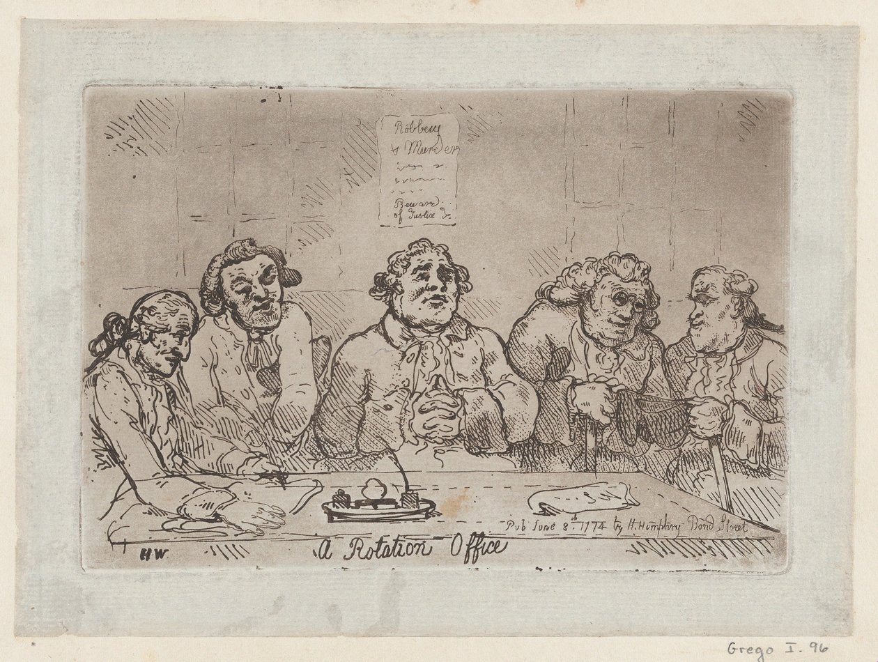 Ein Rotationsbüro, [8. Juni 1774] 1779 Neuauflage von Thomas Rowlandson
