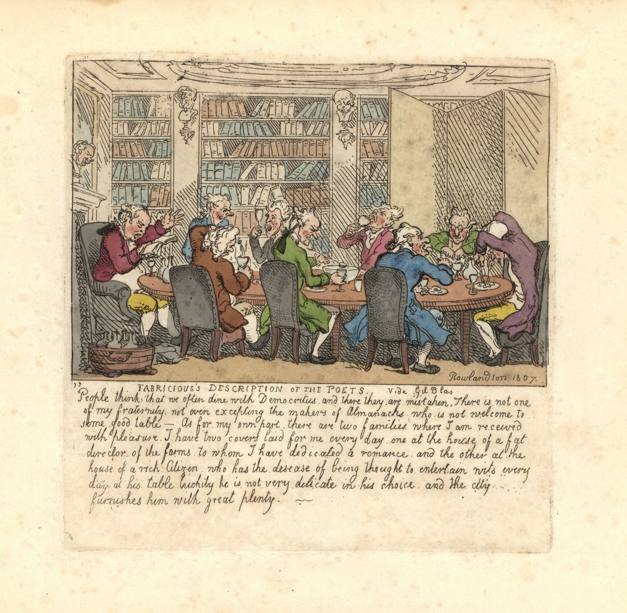 Eine Gruppe von Schriftstellern speist im Haus eines reichen Bürgers von Thomas Rowlandson