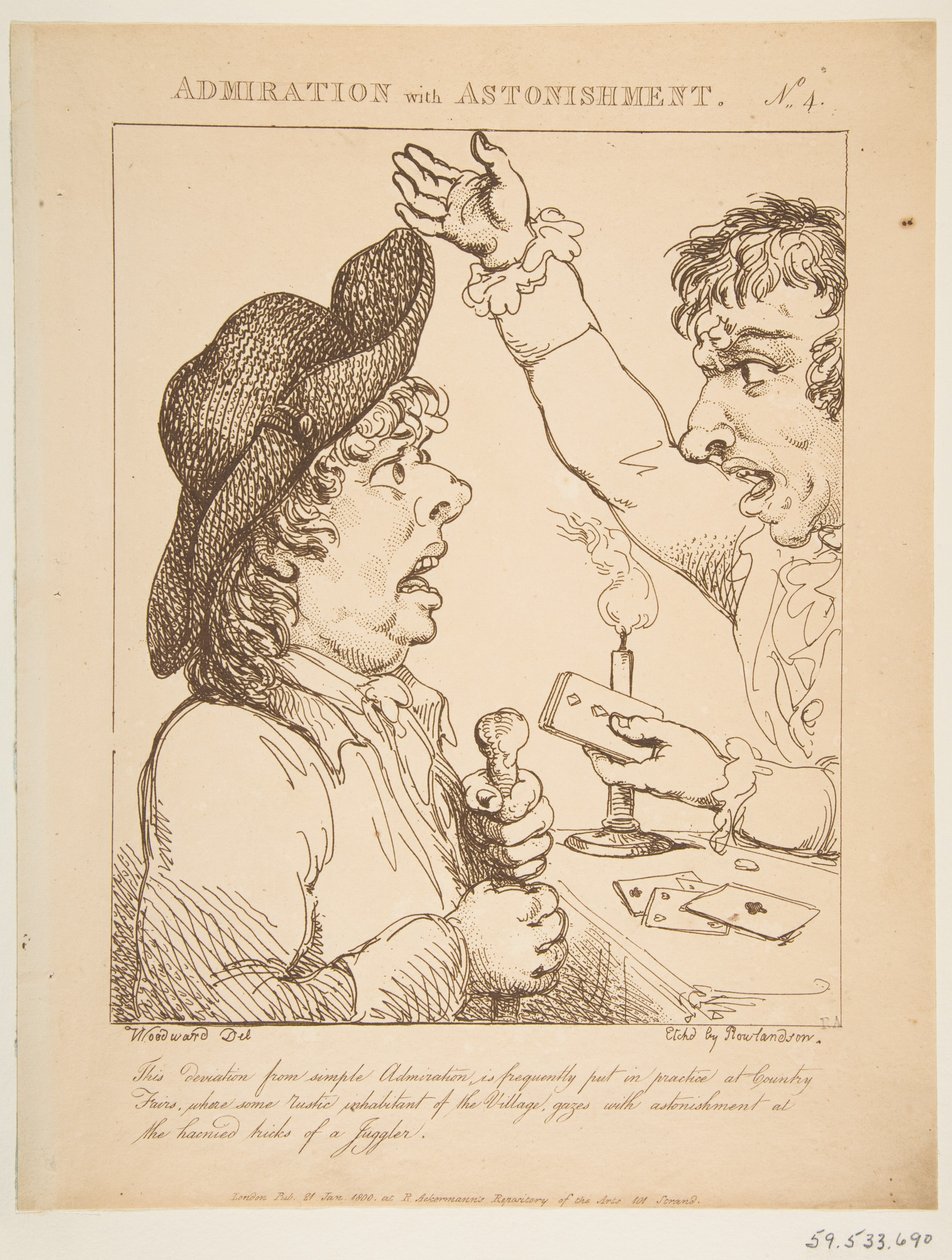 Bewunderung mit Erstaunen Le Brun Travestiert, oder Karikaturen der Leidenschaften, 21. Januar 1800 von Thomas Rowlandson
