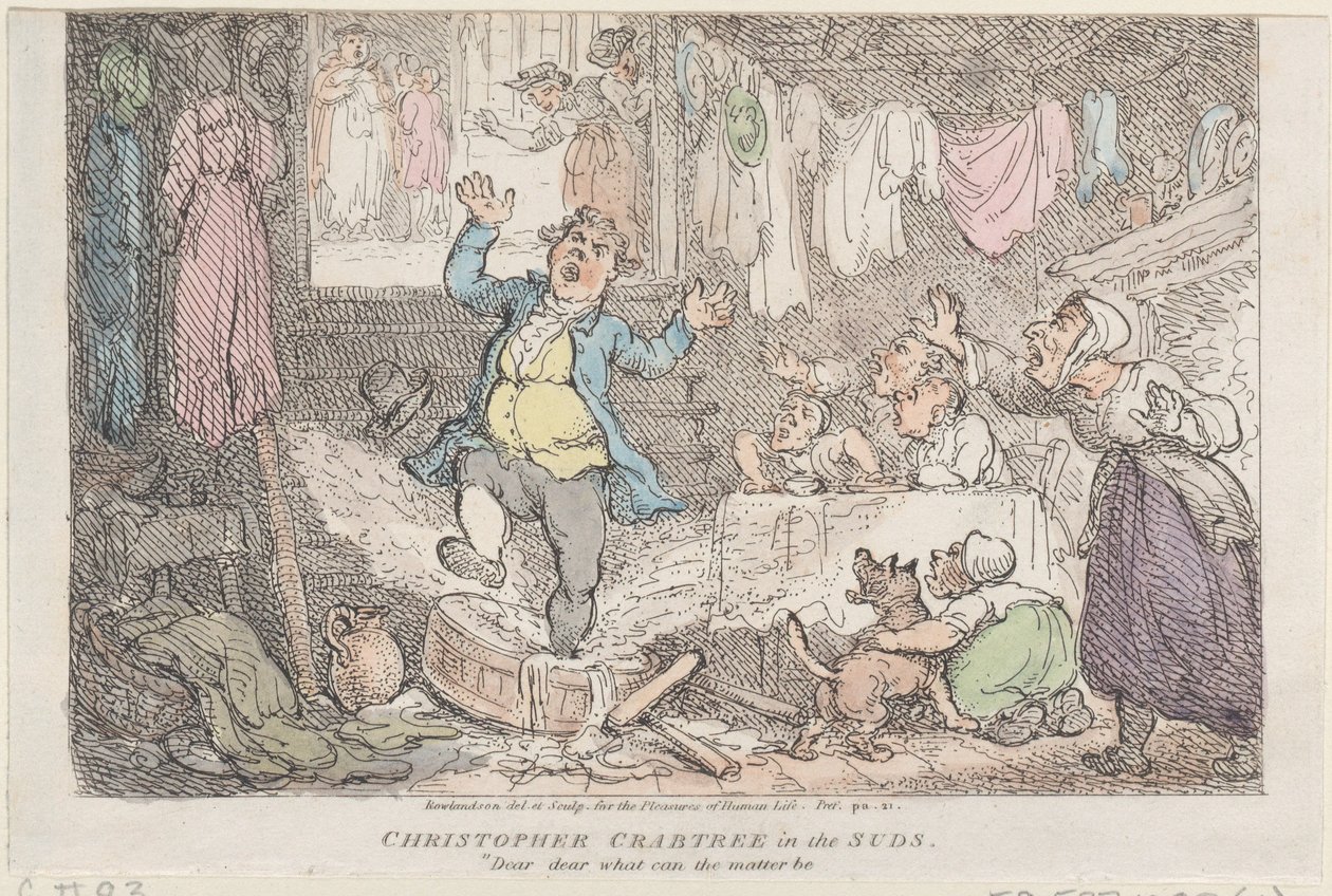 Christopher Crabtree in den Seifen: Liebes, liebes, was kann das Problem sein, 1807 von Thomas Rowlandson
