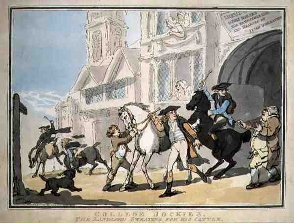"College Jockies, Der Wirt schwitzt für sein Vieh", veröffentlicht von E. Jackson von Thomas Rowlandson