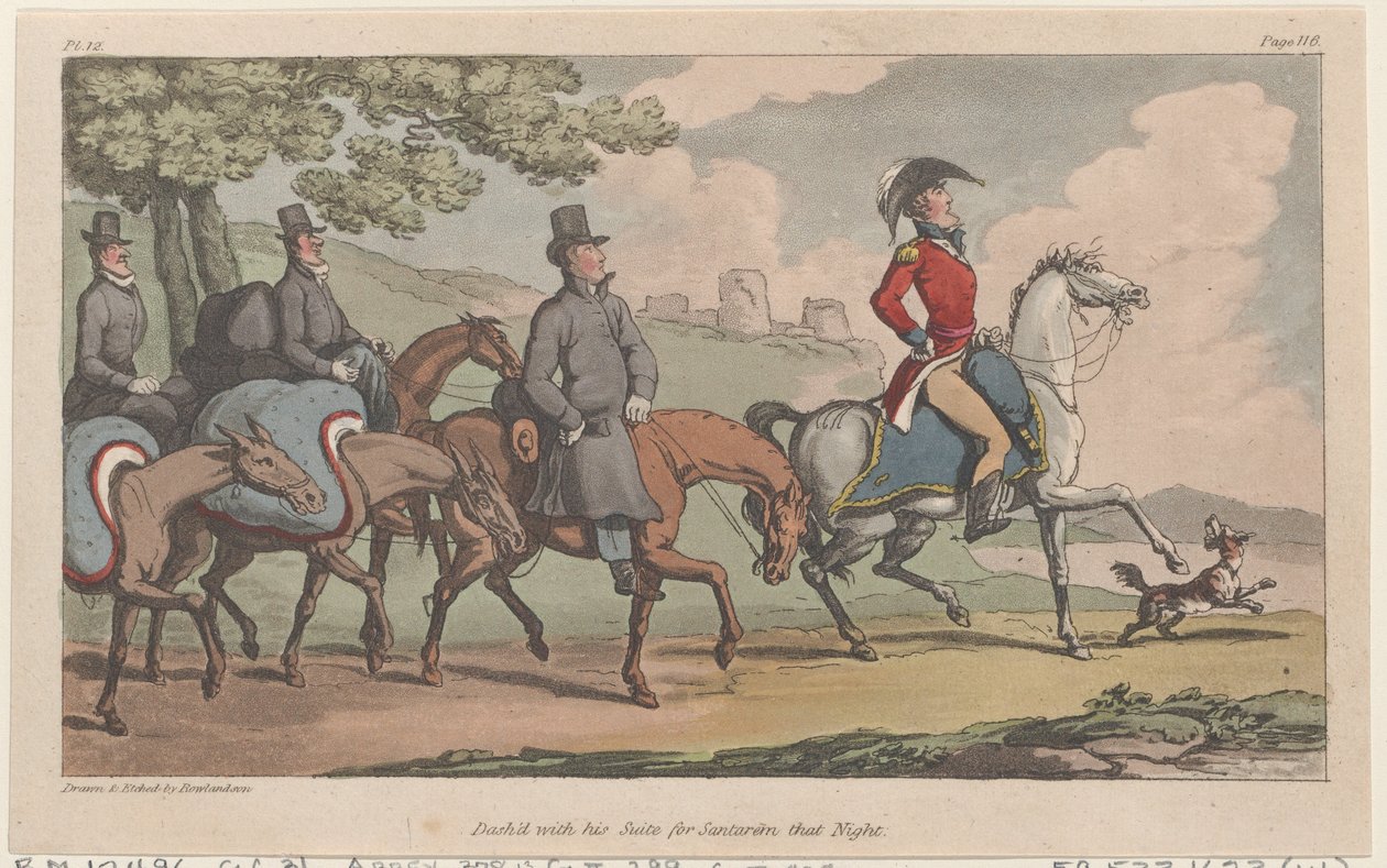Mit seiner Suite für Santarem in dieser Nacht, aus The Military Adventures of Johnny New..., 1815 von Thomas Rowlandson