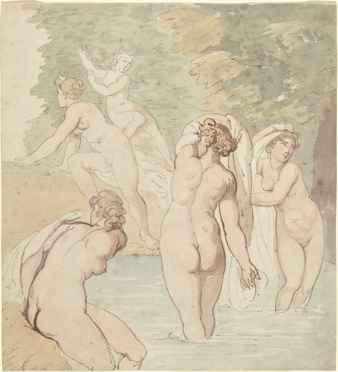 Diana und ihre Nymphen beim Baden von Thomas Rowlandson