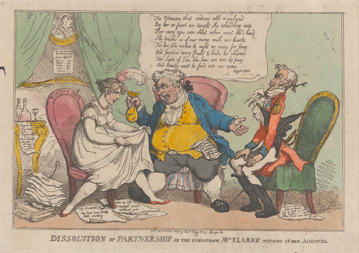 Auflösung der Partnerschaft oder die fleißige Mrs. Clarke wickelt ihre Acc..., 15. Februar 1809 von Thomas Rowlandson