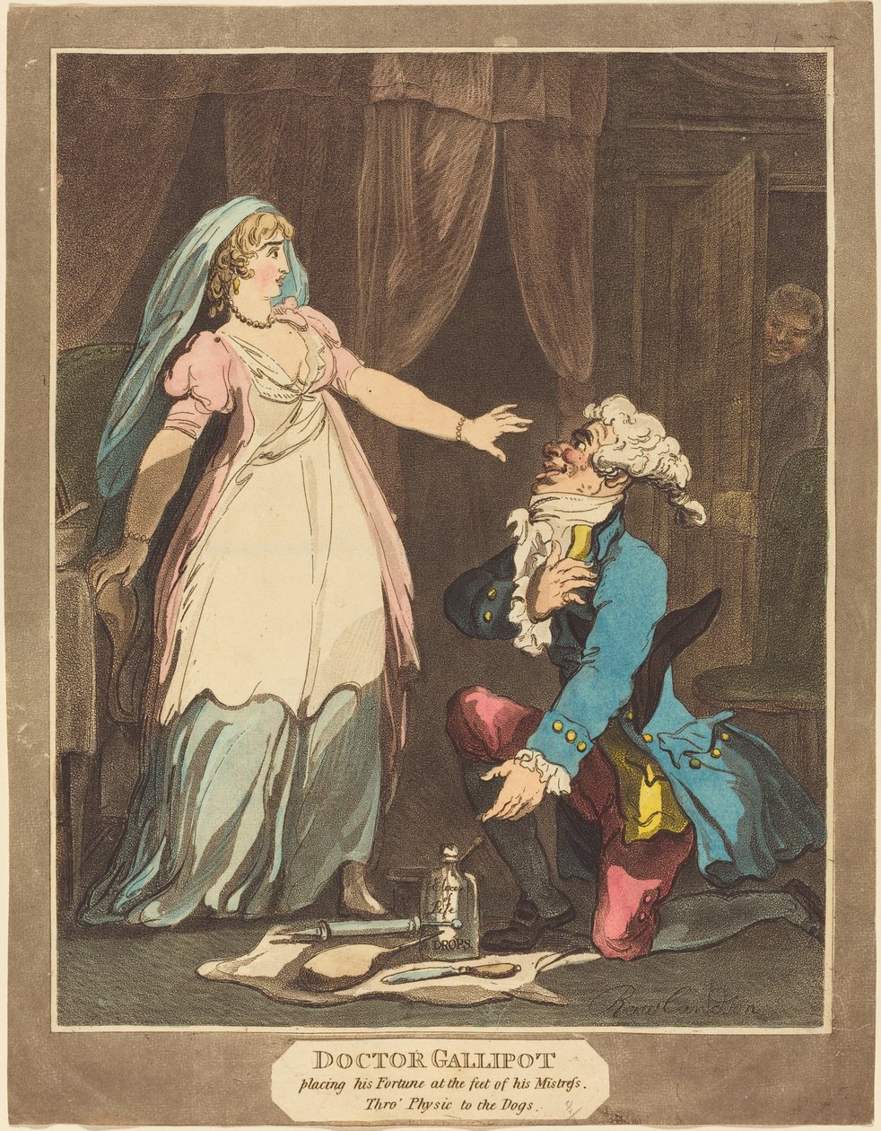 Doktor Gallipot legt sein Vermögen zu Füßen seiner Geliebten von Thomas Rowlandson
