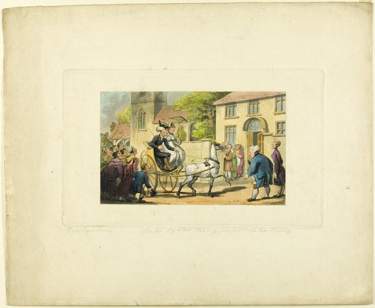 Doktor Syntax übernimmt seine Pfarrei, aus Die Reise des Doktor Syntax von Thomas Rowlandson