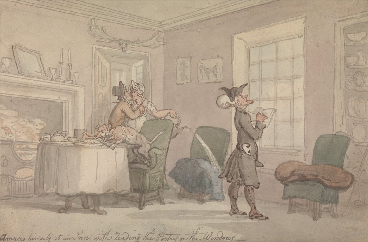 Dr. Syntax kopiert den Witz des Fensters von Thomas Rowlandson