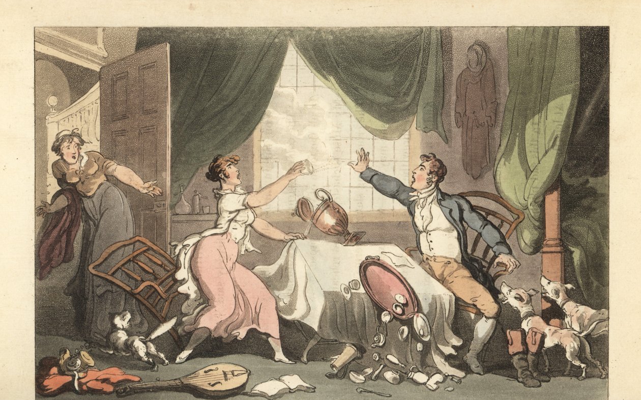 Englischer Gentleman streitet mit seiner Frau über Geld von Thomas Rowlandson