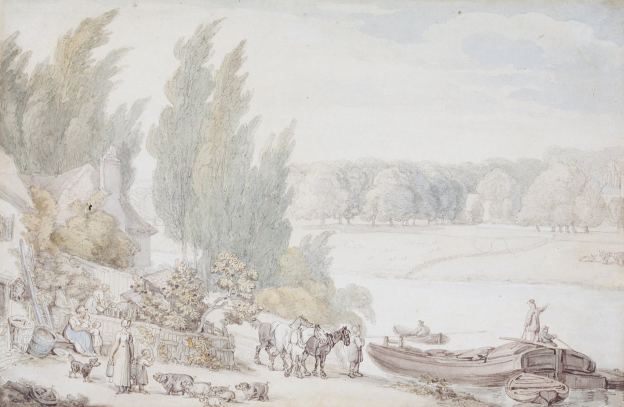 Bauernhof am Ufer eines Flusses von Thomas Rowlandson