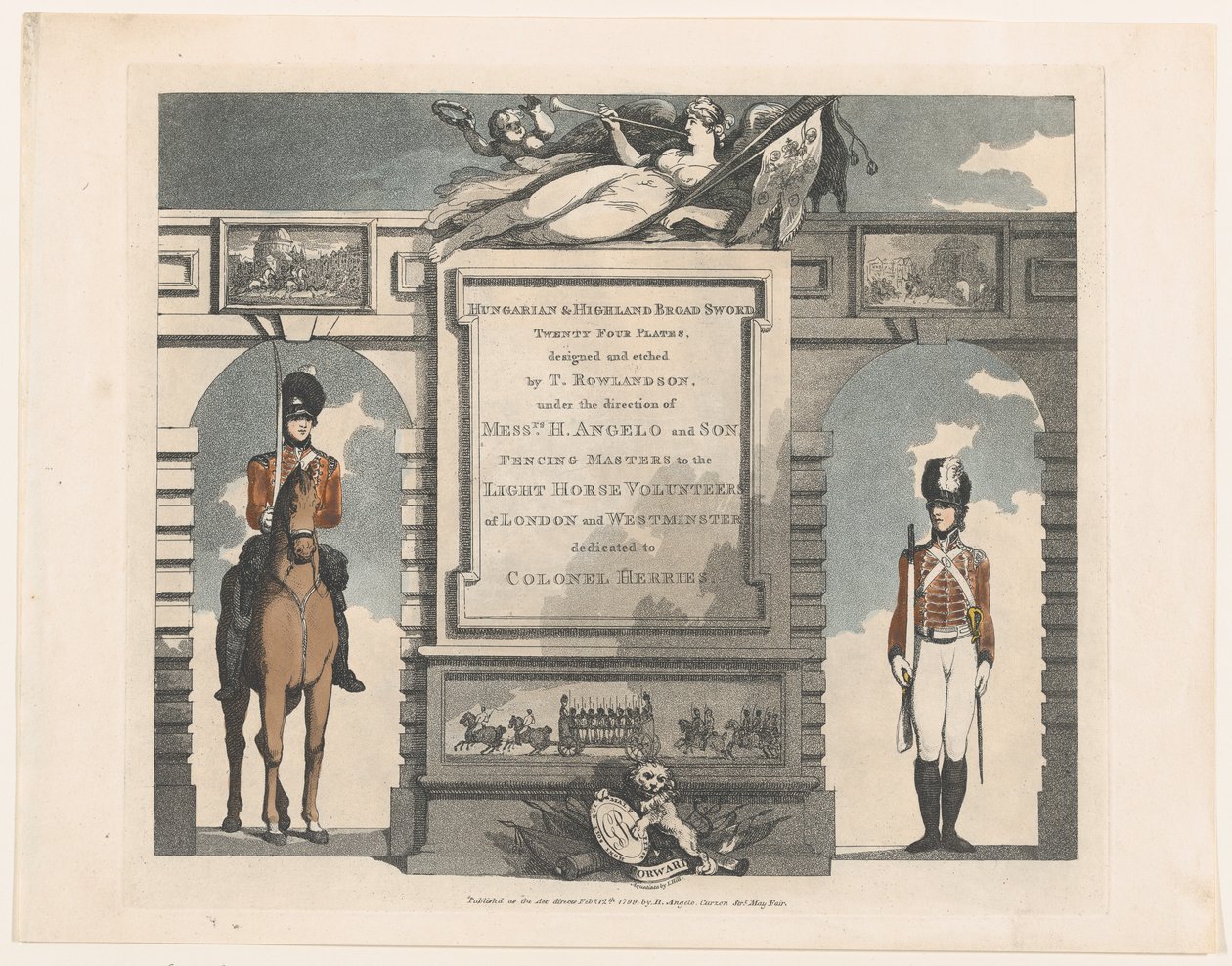 Vorwärts, ungarisches und Hochland-Breitschwert von Thomas Rowlandson