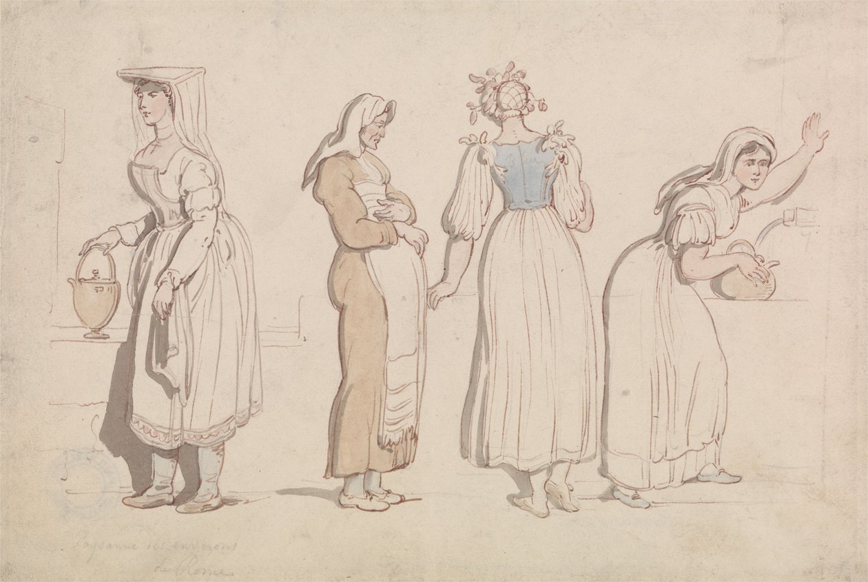 Vier Frauen an einem Brunnen in Rom von Thomas Rowlandson
