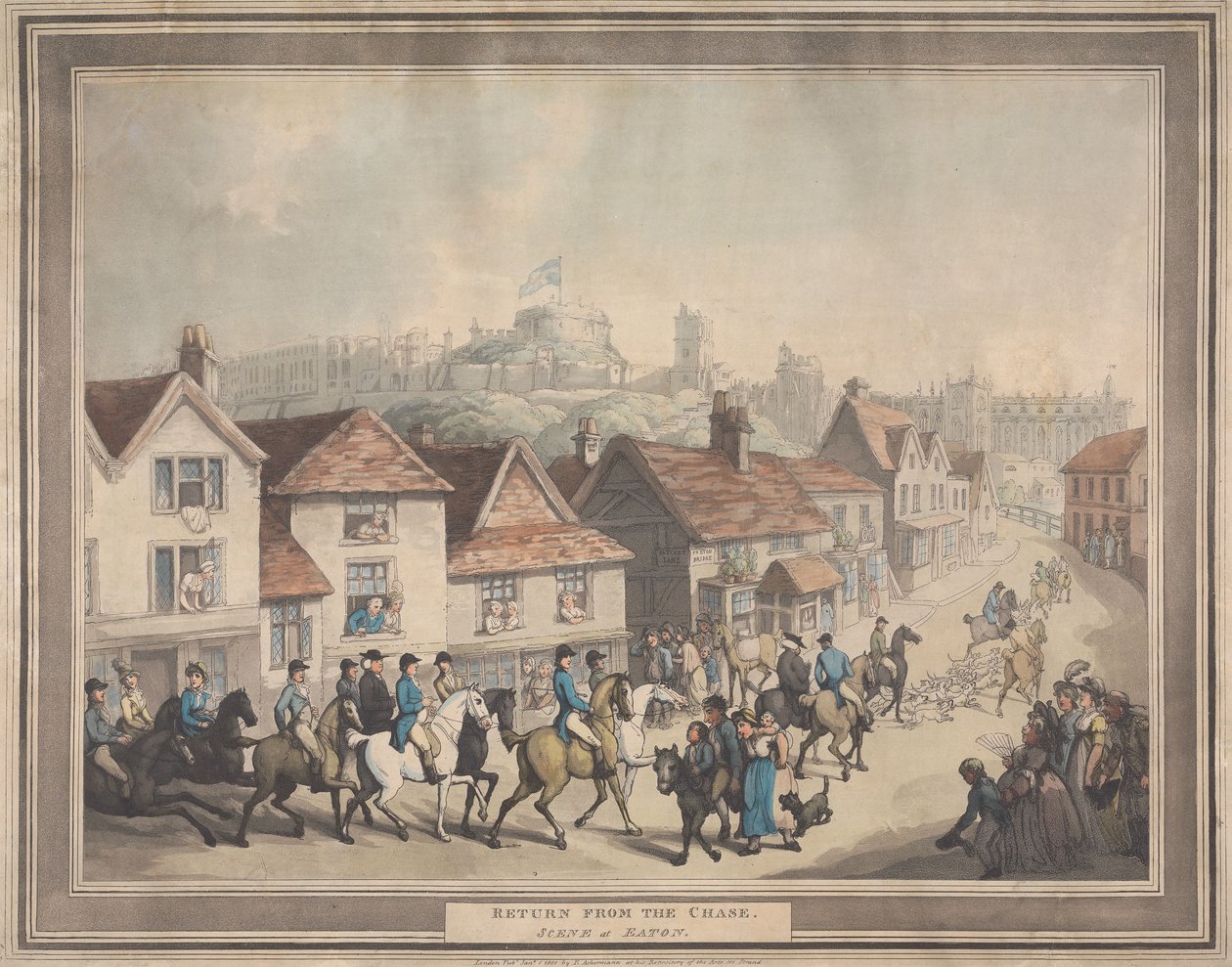 Fuchsjagd [Satz von vier]: 4. Rückkehr von der Jagd. Szene in Eaton von Thomas Rowlandson