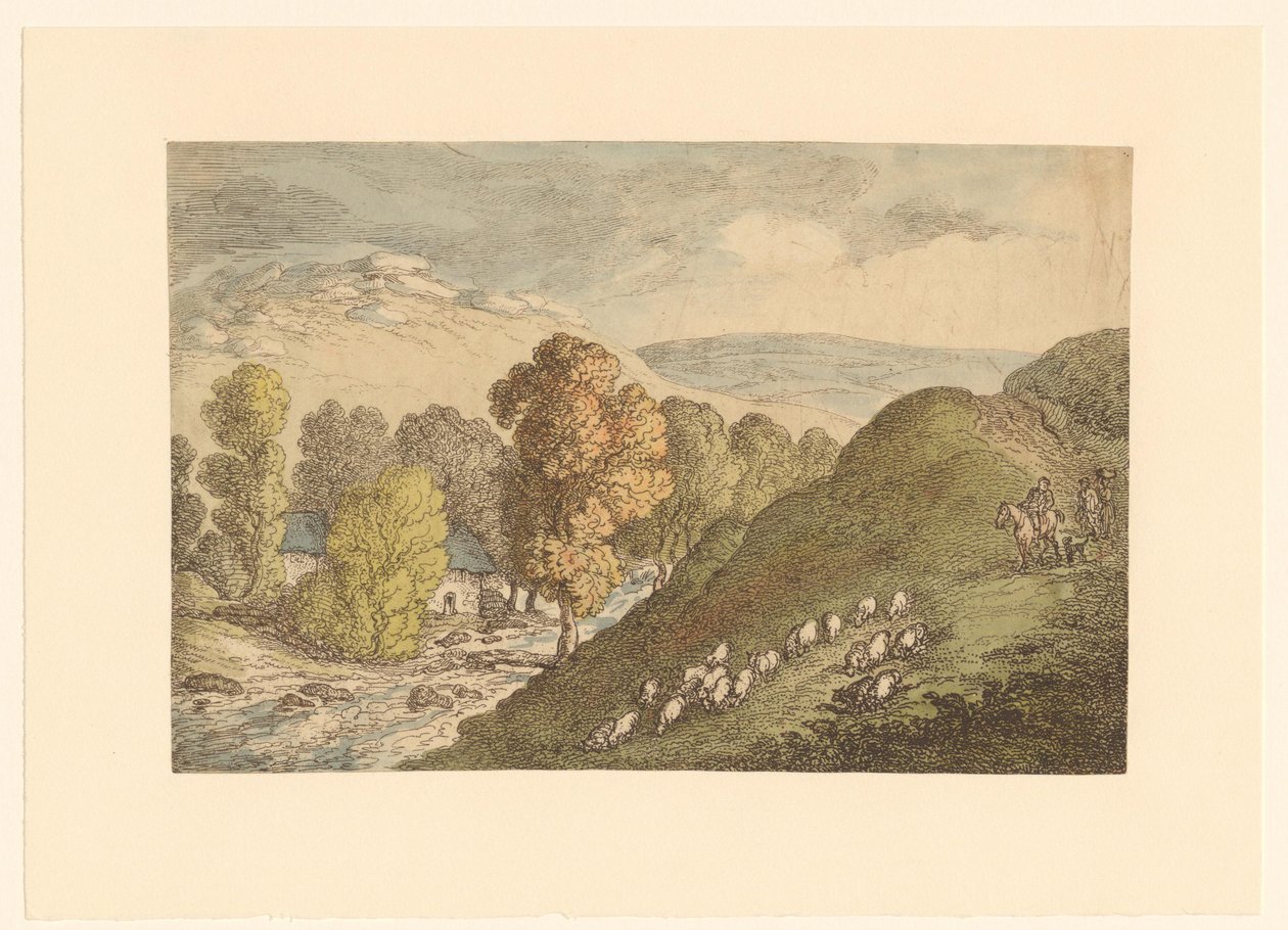 Hügellandschaft mit Schafen von Thomas Rowlandson
