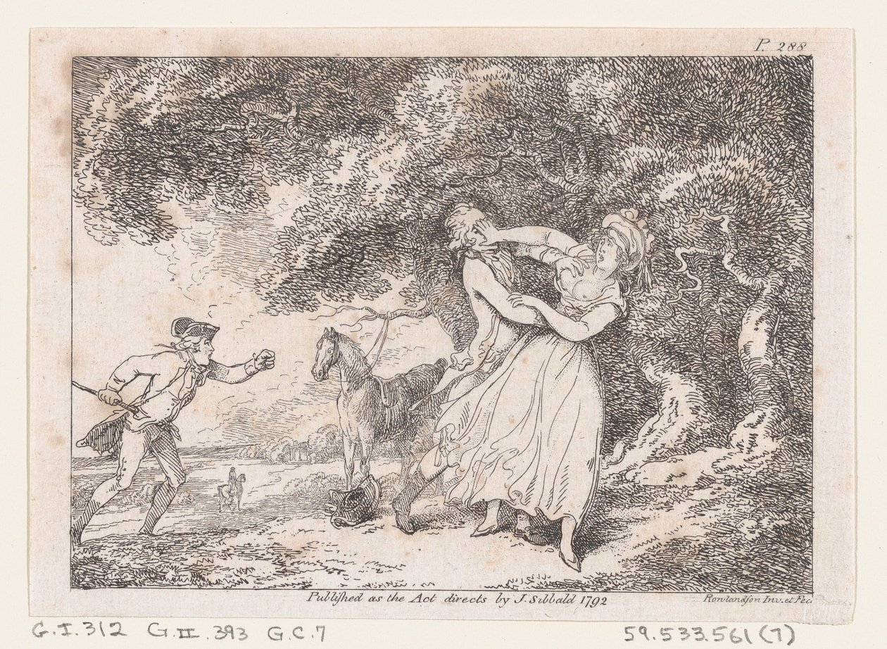 Joseph eilt, um Fanny vor drohender Gefahr zu retten, aus Die Abenteuer von Joseph Andrew von Thomas Rowlandson
