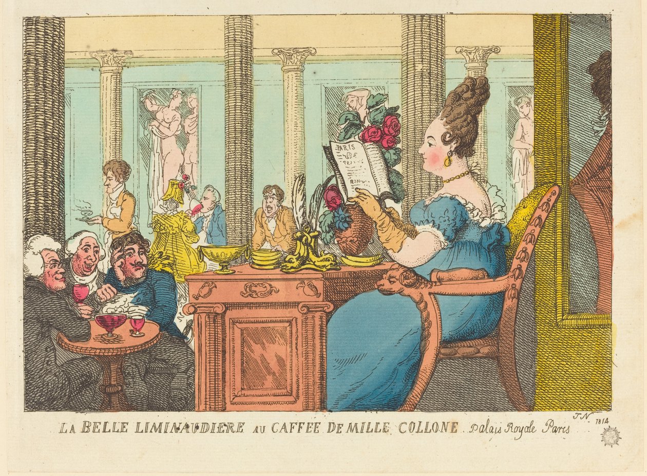 Die schöne Limonadenverkäuferin im Café des Mille Colonnes, Palais Royal, Paris von Thomas Rowlandson