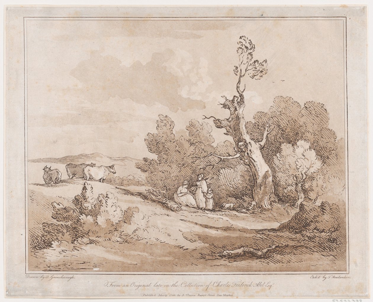 Landschaft mit Figuren, die Holz unter knorrigen Bäumen sammeln, 21. Mai 1789 von Thomas Rowlandson