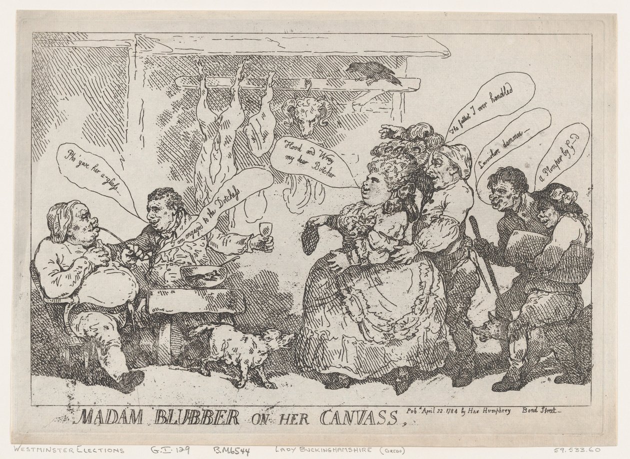 Madam Blubber auf ihrer Leinwand, 22. April 1784 von Thomas Rowlandson